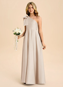 Azazie Penguin Junior Abito A-Line in Raso Elasticizzato Fiocco Alabastro Bianco image5