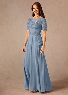 Azazie Raissa Mother of the Bride Dresses Dusty Blue A-Line Lace Chiffon Dress image3