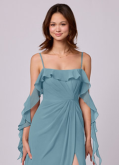 Barbie ♥ Azazie Bridesmaid Dresses Moody Blue A-Line Off the Shoulder Chiffon Convertible Dress image2