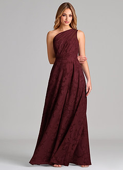 Azazie Phaedra 신부 들러리 드레스 A라인 한쪽 어깨 플로럴 번아웃 바닥 길이 드레스 image4