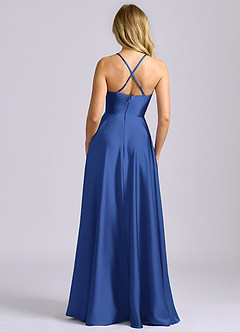 Azazie Truce Abiti da Damigella Abito A-Line in Raso Elasticizzato Blu Reale image2