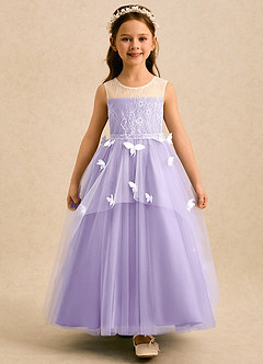 Azazie Mariposa Flower Girl Dresses Lilac Ball-Gown Lace Tulle Dress image4