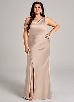 Azazie Madelyn Robes de demoiselle d'honneur Robe Sirène Convertible en Satin extensible Asymétrique Rose Anglais image9