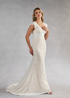 Azazie MJ Final Sale Diamond White Champagne Mermaid Lace Dress image2