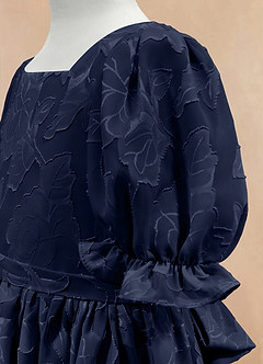 Azazie Joss Flower Girl Dresses Dark Navy A-Line with Sleeves Floral Burnout Dress image7