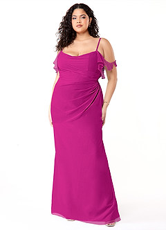 Azazie Emeralda Vestidos de damas de honor Vestido de Fucsia de Gasa de Recto con Vestidos sin tirantes image7