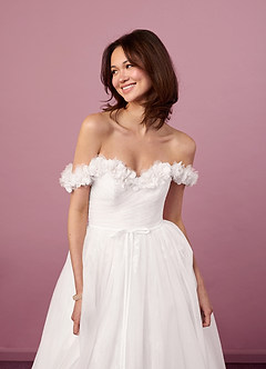 Barbie ♥ Azazie Hochzeitskleider A-Linie Schulterfrei Tüll Kleid Diamantweiß image6