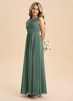 Azazie Skyla Junior Vestido de Eucalipto de Gasa de Corte en A con Plisado image1