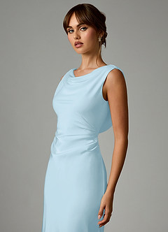 Azazie Kieryn Bridesmaid Dresses Sky Blue Mermaid Pleated Stretch Satin Dress image6