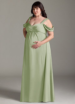 Azazie Rhea Maternity Bridesmaid Dresses A-Line Off-The-Shouler Pleated Stretch Satin Floor-Length Dress image11