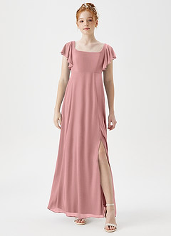 Azazie Bondi Junior A-Linie Seitliche Cut-Outs Gittergewebe Kleid Altrosa image1
