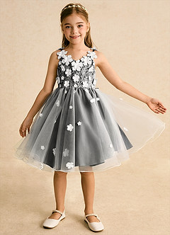 Azazie Junebug vestidos de niña de las flores Vestido de Marfil Negro de Tul de Princesa con Encaje image8