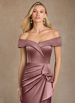 Azazie Laredo Mother of the Bride Dresses Vintage Mauve Mermaid Off the Shoulder Stretch Satin Dress image6