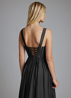 Azazie Delmie Bridesmaid Dresses Black A-Line Corset Stretch Satin Dress image3