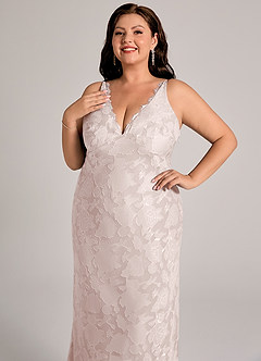 Azazie Tianna Robes de demoiselle d'honneur Robe Fourreau en Blumen-Burnout Dentelle Rose Pâle image12