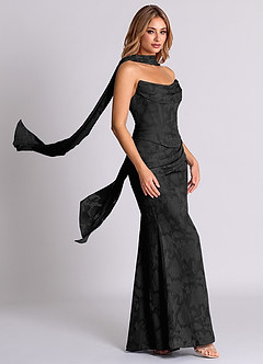 Azazie Sorrel Brudtärnklänningar Klä av Sjöjungfru i Blommig Utbrändhet Korsett Svart Konvertibel image4