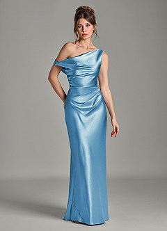 Azazie Emerson Bridesmaid Dresses Steel Blue Mermaid Off the Shoulder Metallic Satin Dress image1