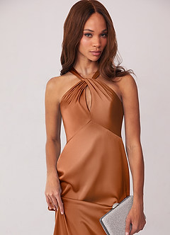 Barbie ♥ Azazie Bridesmaid Dresses Copper Sheath Stretch Satin Dress image6