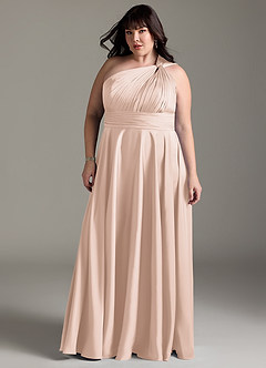 Azazie Charlize Bridesmaid Dresses Blushing Pink A-Line One Shoulder Stretch Satin Dress image13