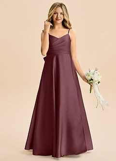 Azazie Rumi Junior Jurk van Stretch Satijn met A-Lijn Geplooid Sangria image4