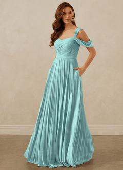 Christian Siriano Bridal for Azazie 1013 Bridesmaid Dresses Aqua A-Line Off the Shoulder Chiffon Dress image1
