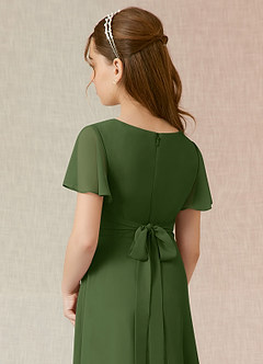 Azazie Induh Junior Olive A-Line Ruched Chiffon Dress image5