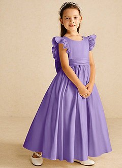 Azazie Piglette Flower Girl Dresses Tahiti A-Line Bow Matte Satin Dress image5