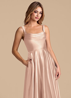 Azazie Shaude Bridesmaid Dresses English Rose A-Line Pleated Metallic Satin Dress image2