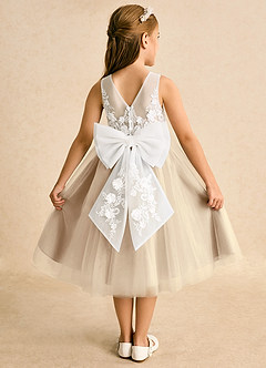 Azazie Lina Flower Girl Dresses Ivory Champagne Ball-Gown Lace Dress image1