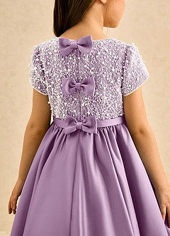Azazie Cashew Flower Girl Dresses Wisteria Ball-Gown with Sleeves Matte Satin Dress image7