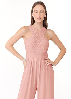 Azazie Berdie Bridesmaid Dresses Rosette Halter Chiffon Jumpsuit image5