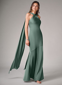 Azazie Kinsley Brautjungfernkleider Meerjungfrau-Linie Seitliche Cut-Outs Stretch-Satin Kleid Eukalyptus image3