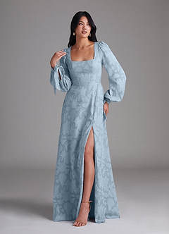 Azazie Leonia Bridesmaid Dresses Sky Blue A-Line Long Sleeve Floral Burnout Dress image4