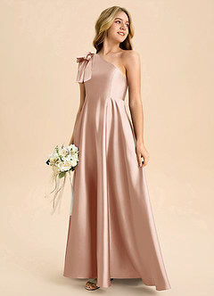 Azazie Penguin Junior Abito A-Line in Raso Elasticizzato Fiocco Oro Rosa image6