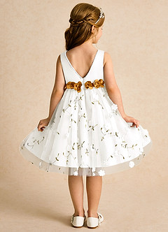 Azazie Starri Flower Girl Dresses Ivory Butterscotch Ball-Gown Beaded Matte Satin Dress image6