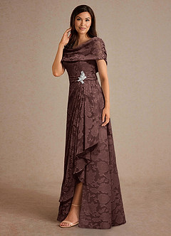 Azazie Branford Kleider für die Brautmutter A-Linie Plissee Blumen-Burnout Kleid Espresso image2