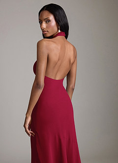 Azazie Lorena Vestidos de damas de honor Vestido de Borgoña de Gasa de Corte Sirena con Plisado image6