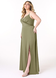 Azazie Dalilah Bridesmaid Dresses Pistachio A-Line V-Neck Pleated Stretch Satin Dress image8