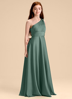 Azazie Charlize Junior Robe Trapèze en Satin extensible Plissée Eucalyptus image3