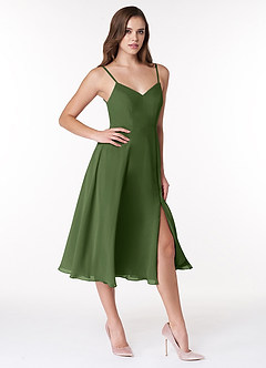 Azazie Clarissa Bridesmaid Dresses Olive A-Line V-Neck Chiffon Dress image3