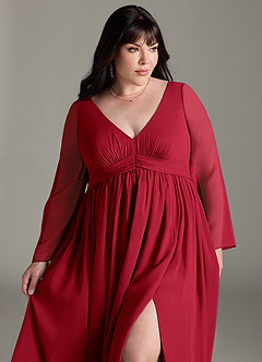 Azazie Teton Zwangerschaps Bruidsmeisjekleding A-Lijn Lange mouw Chiffon Vloerlengte Jurk image12
