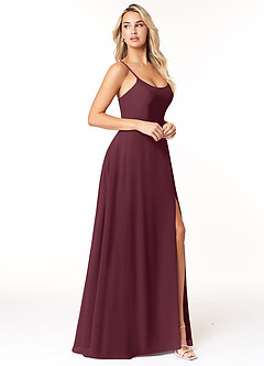Azazie Moira Brautjungfernkleider A-Linie Schaufel Chiffon Kleid Cabernetrot image4
