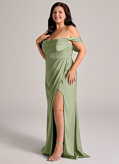 Azazie Johana Bridesmaid Dresses Pistachio Mermaid Off the Shoulder Stretch Satin Convertible Dress image7