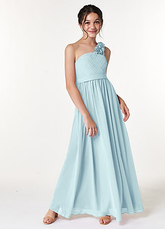 Azazie Flower Junior Sea Glass A-Line Pleated Chiffon Dress image3