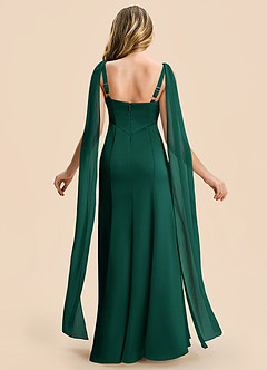 Azazie Chelsea Junior Emerald Sheath Pleated Stretch Satin Dress image2