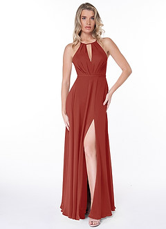 Azazie Evalleen Brautjungfernkleider A-Linie Plissee Chiffon Kleid Terrakotta image6