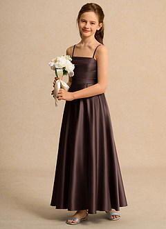 Azazie Pebbles Girls Formal Flower Girl Dresses Ganache A-Line Pleated Matte Satin Dress image5