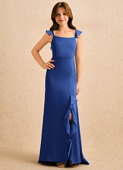 Azazie Novalie Girls Formal Robe Demoiselle D'honneur Fillette Robe Sirène en Satin extensible Nœud Bleu Roi image4