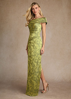 Azazie Kenosha Mère de la mariée Robes Robe Fourreau en Jacquard Floral Épaule décolletée Marine Mousse image4
