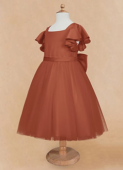 Azazie Kaeya Flower Girl Dresses Auburn A-Line Bow Tulle Dress image7